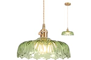 Loiogohot Pendant Lights Kitchen Island,Green Glass Pendant Light Vintage Light Fixtures,9.4inch E26 Finish Ceiling Hanging Lamp for Bedroom Living Room Hallway