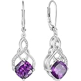 Rocayi Princess Cut Leverback Dangle Drop Earrings 925 Sterling Silver Infinity Knot Earrings Birthstone Jewelry Gifts for Women