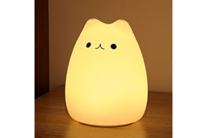 ZKLiLi Cat Night Light, Cute Cat Nursery Lights USB Rechargeable Cat Lamp Nightlight Birthday Christmas Gift with Warm White and 7-Color Breathing Modes for Kids Baby Children (Cat - USB Charging)