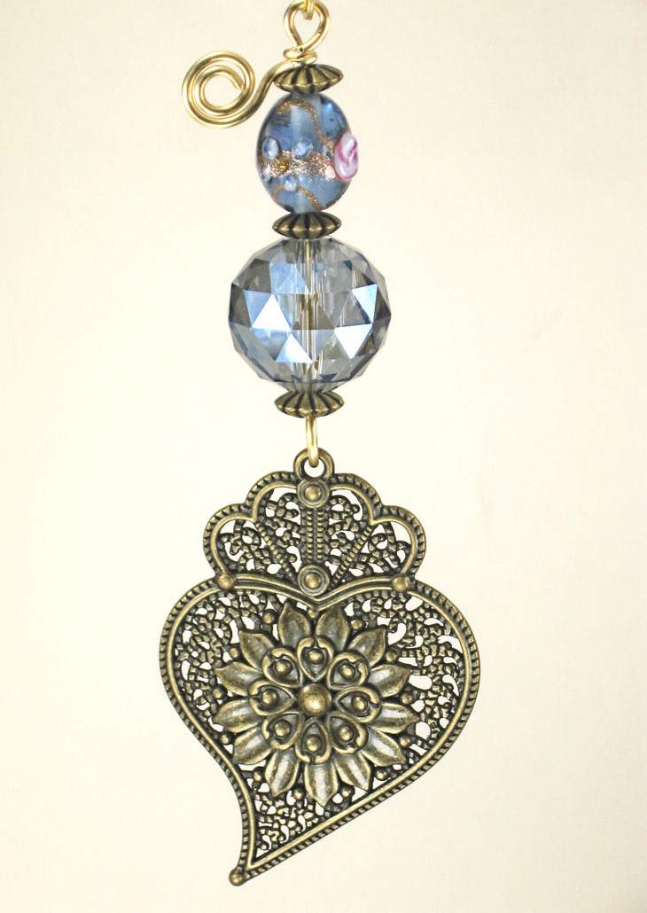 Moroccan Brass Filigree And Pale Blue Moon Glass Ceiling Fan Pull