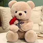 GailiMaiYa Teddy Bear Plush Stuffed Animal Valentines Teddy Bear with Rose,Cute Sweet Bear Great Gift for Your Loved One,Girlfriend Kids Birthday, Valentine, Christmas (9.84 inches, Brown)