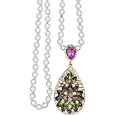 Long Crystal Flower Pendant Necklace for Women Large Rhinestone Floral Pendant Pearl Beaded Necklaces Gold Plated Sweater Statement Necklace Fashion Jewelry for Women