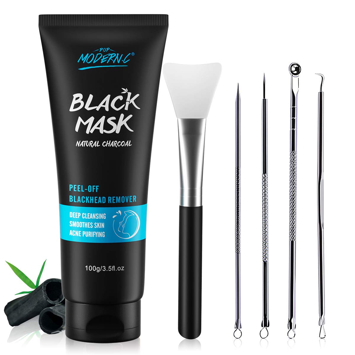 Peel Off Blackhead Removal Mask, Blackhead Masks, Facial Cleansing Mud Mask, Remove Acne Whitehead, Natural Charcoal for Purifying, with Blackhead Remover Extractor Tools Kit & Face Mask Brush