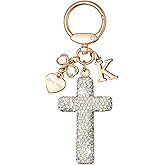 Manlosen Cute Fashion Cross Keychain Initial Letter Keys Charm Gifts for Women with Key Ring Purse Charms for Handbags