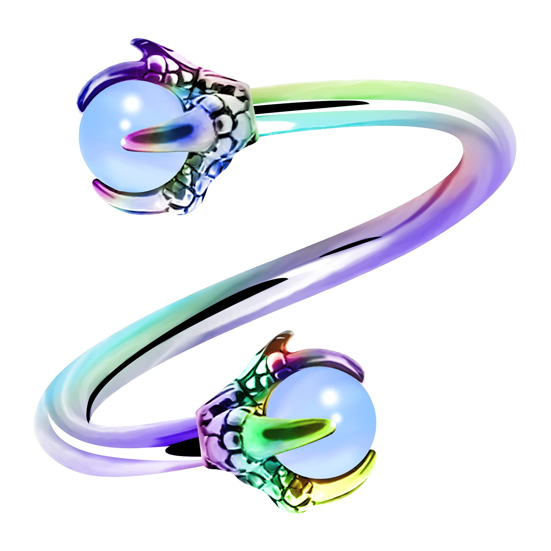 OUFER Twist Helix Earring 316L Stainless Steel Dragon Claw with Opalite Center 16G Twist Lip Labret Belly Bars Cartilage Earring Piercing Jewellery Rainbow