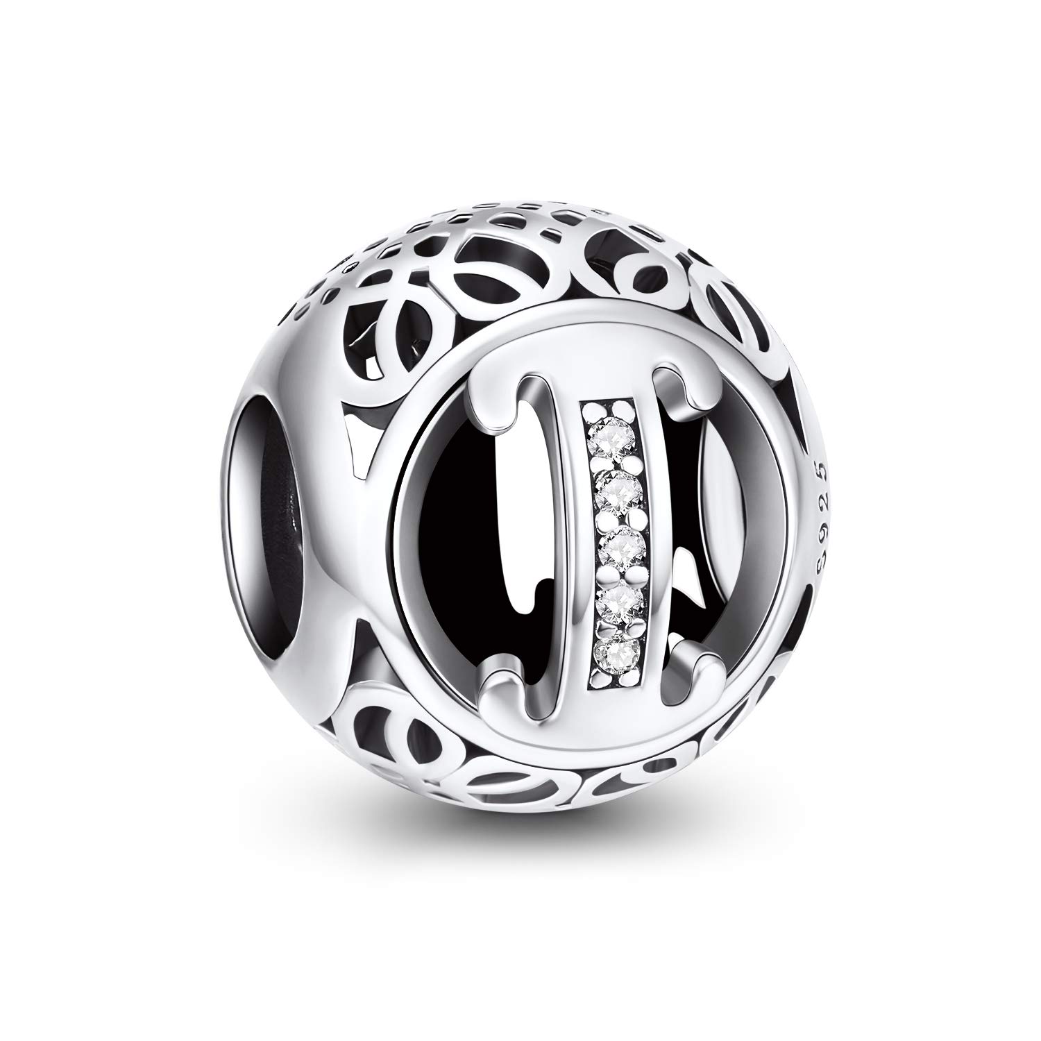 NINGAN Letter Alphabet Charm 925 Sterling Silver Charms Fits European Bracelets Compatible (J)