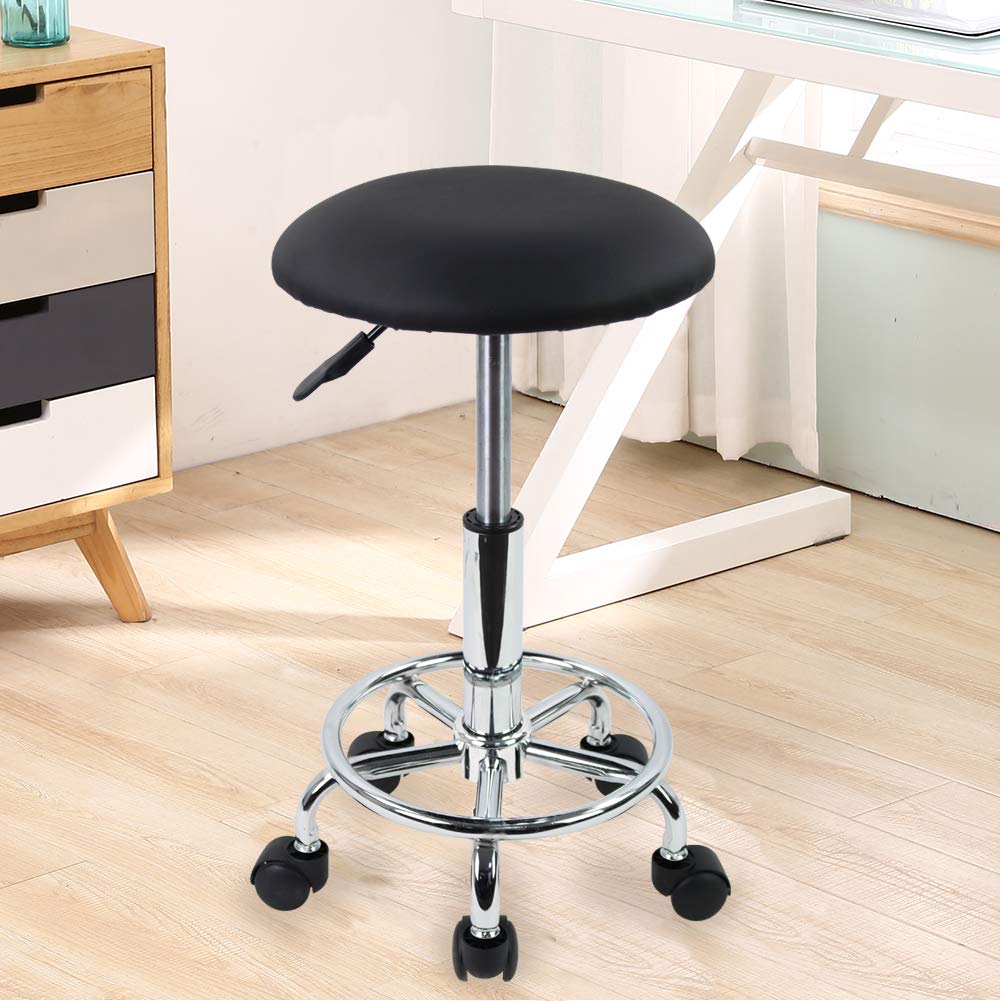 KKTONER Swivel Rolling Stool with Footrest Height Adjustable PU Leather Salon Vanity Spa Massage Office Stool Chair Small (Black): Kitchen & Dining