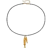 ALFISO Gold Fish Necklace for Women,Double Fish Pendent Choker,Boho Beach Necklace with Leather Chain,Trendy Beach Ocean Jewelry for Women