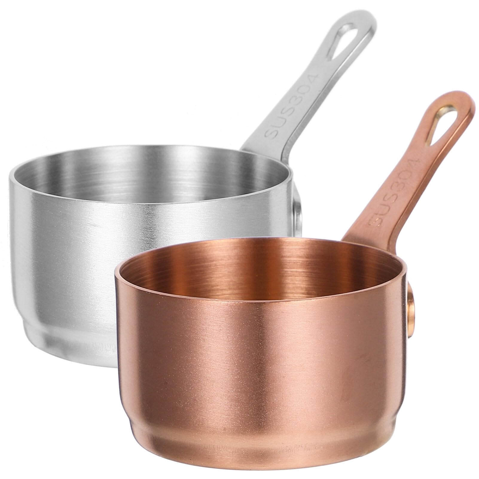 Operitacx Stainless Steel Sauce Pan Set of 2 Mini Sauce Pots 1.69 Fl Oz 3.74 X 2.17 Inch Small Kitchen Containers for Serving Condiments Gravy Soups