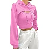 Hilinker Women's Long Sleeve Cropped Hoodie Workout Drawstring Super Crop Tops without Camisole