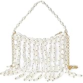 QTKJ Pearl Purse, White Tasseled Pearl Satin Evening Bags, Shoulder Bag, Handbags for Party Wedding Travel