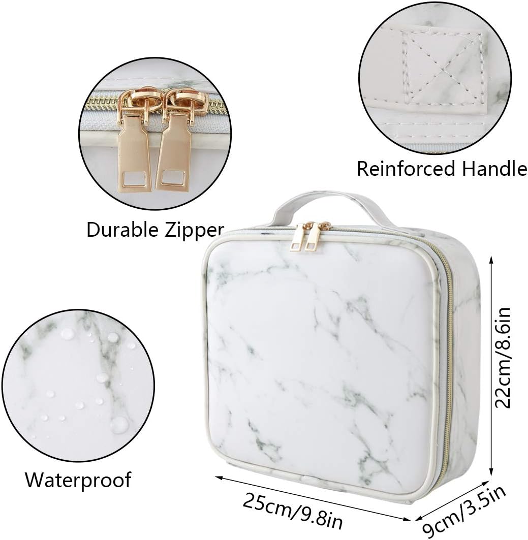 Gloriest Makeup Organizer Bag Travel Case Portable Cosmetic Storage Bag with Adjustable Dividers for Women Makeup Brush Tools Gadgets Gift, Marble White