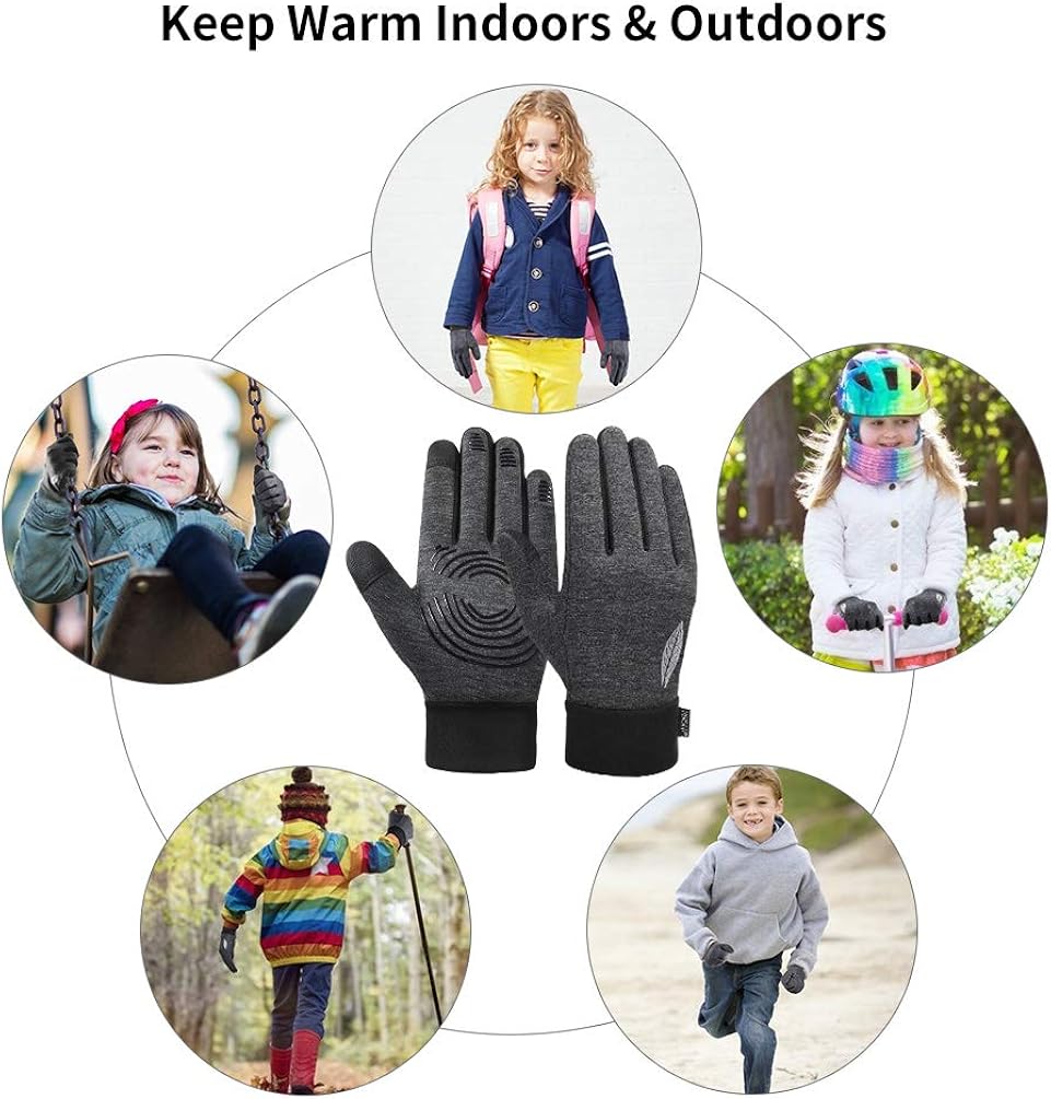 Kids Winter Gloves Boys Girls Anti-Slip Sports Cycling Gloves with Touch Screen: Clothing
