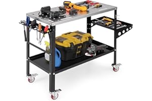 ERGOMASTER Rolling Welding Table, 36'' x 18'' Welding Table Top, 1200LBS Steel Welding Workbench Table with Wheels, 5/8’’ Hol