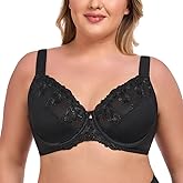 TELIMUSSTO Women's Full Coverage Floral Lace Underwired Bra Plus Size Non Padded Comfort Bra