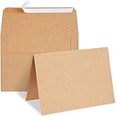 Best Paper Greetings Blank A7 Kraft Brown Paper & Envelopes for Card Making - 5 x 7 in & 5.25 x 7.25 in, 50 Pack, Brown - Bulk Blank Notecards with Envelopes for Invitations & Thank You Notes
