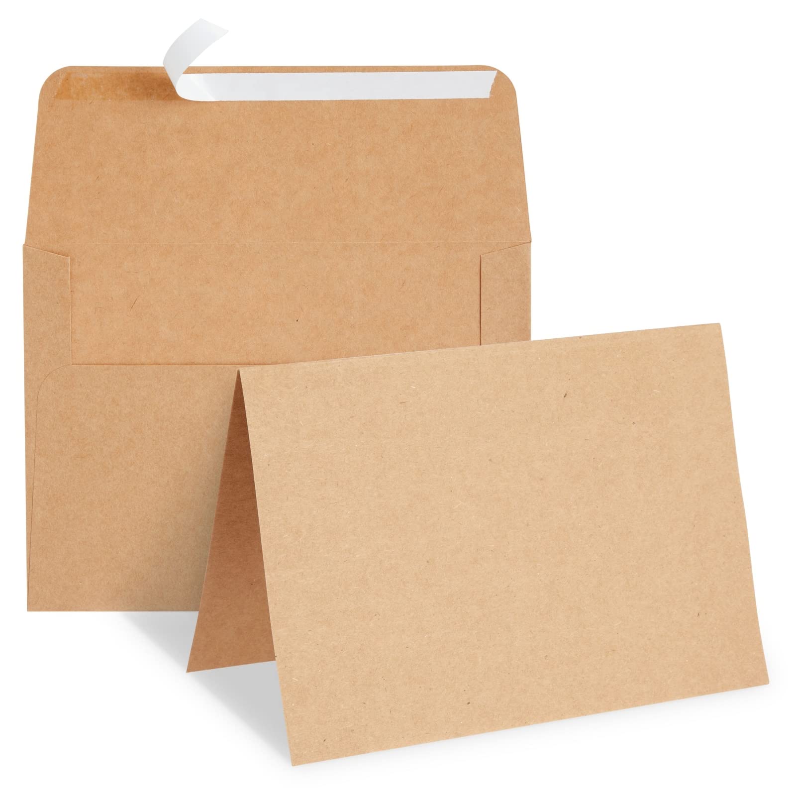 50 Pack Blank A7 Kraft Paper Cards and Envelopes, All Occasion Note Cards for Invitations, Open When Letters (12.5x18 cm)