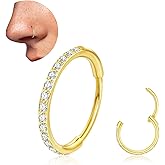 20G 18G Titanium Nose Ring Hoop, Cartilage Hoop Earrings for Women Men, Hinged Silver Gold CZ Nose Ring Upper Ear Tragus Daith Conch Helix Septum Nose Piercing Jewelry 6/8/10mm