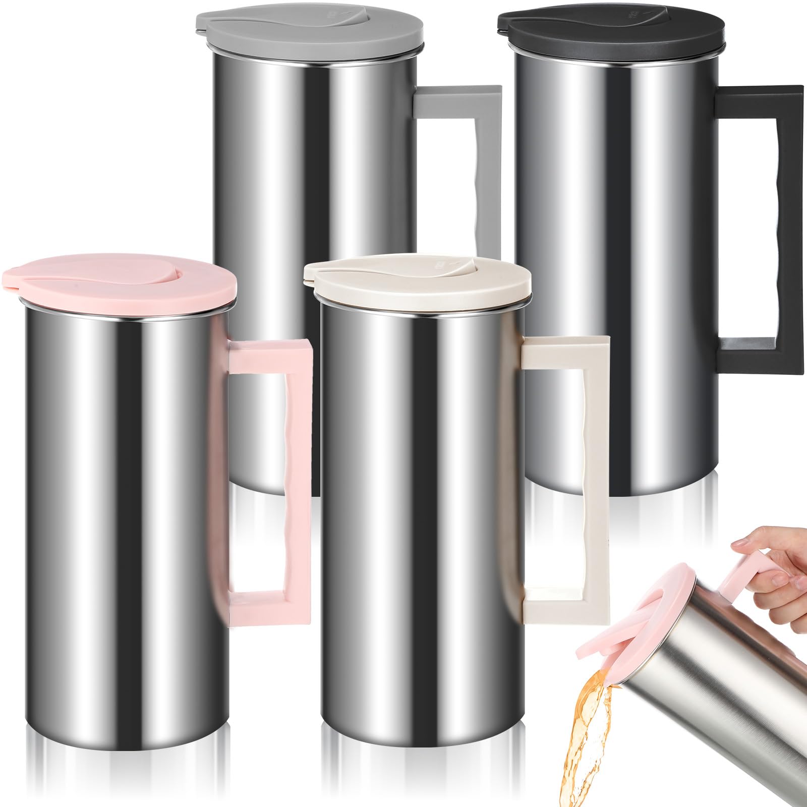 Photo 1 of Reallnaive 4 Pcs Stainless Steel Water Pitcher with Lid 55oz Metal Jug Cold Water Kettle, Keeps Drinks Cold for Hours, Insulated Pitcher for Fridge, Dishwasher Safe (White,Black,Pink,Grey)