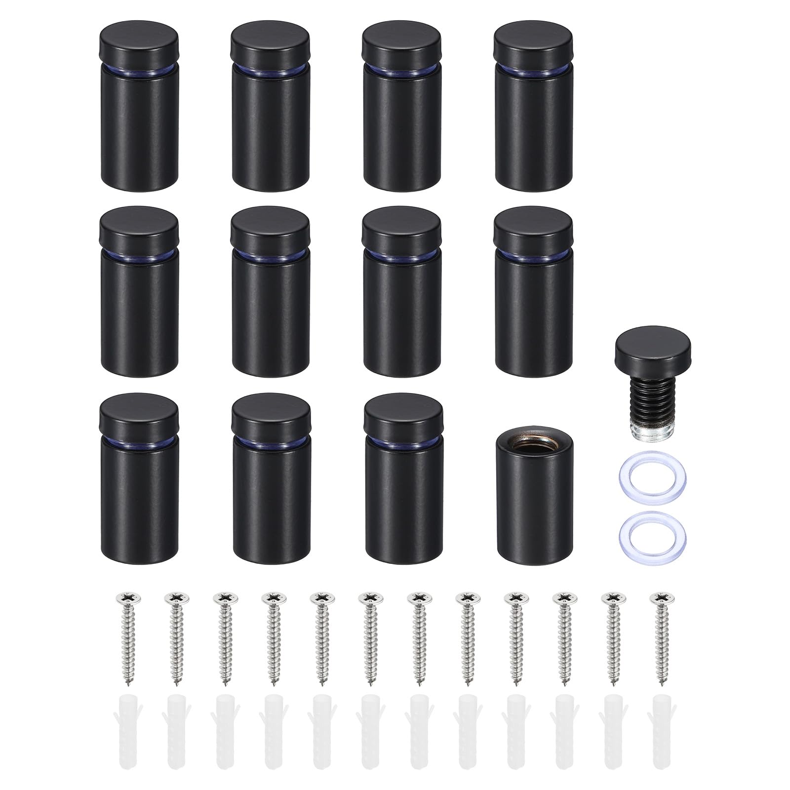 PATIKIL 5/8 x 1.2 Inch Sign Standoff Screws, 12 Set Stainless Steel Wall Standoff Mounting Hardware Advertising Glass Nail for Hanging Acrylic Picture Frame Acrylic Panel, Black