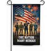FLAGMEUP8386 Army Veteran "One Nation Many Heroes" Garden Flag 12x18 Inch Doublesided Military Tribute Yard Banner Weatherproof Outdoor Decor Veterans Day Memorial Day Christmas