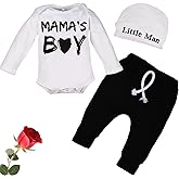 VAIZIQ Baby Boy Clothes Newborn Fall Outfits Round Neck Letter Printed Romper+Pants+Hat 3PCS Outfits
