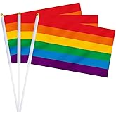 Rainbow Flag Small Mini Hand Held Rainbow Gay LGBT Pride Flags on Sticks for Parades Parties Festivals Decorations