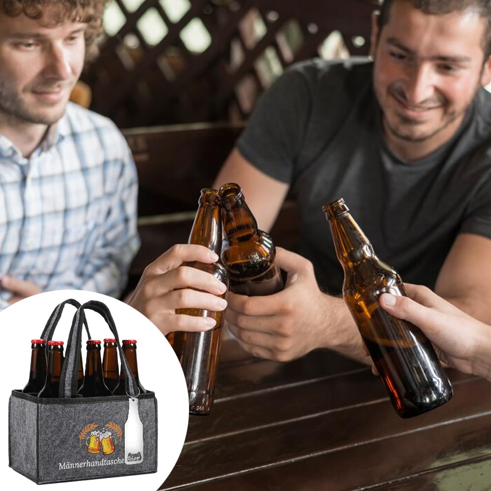Senken Männerhandtasche Bier,Biergeschenke für Männer,Männergeschenke zum Geburtstag,Lustige Geschenke für Männer,Geschenk Mann,6 Flaschenträger mit Flaschenöffner 7