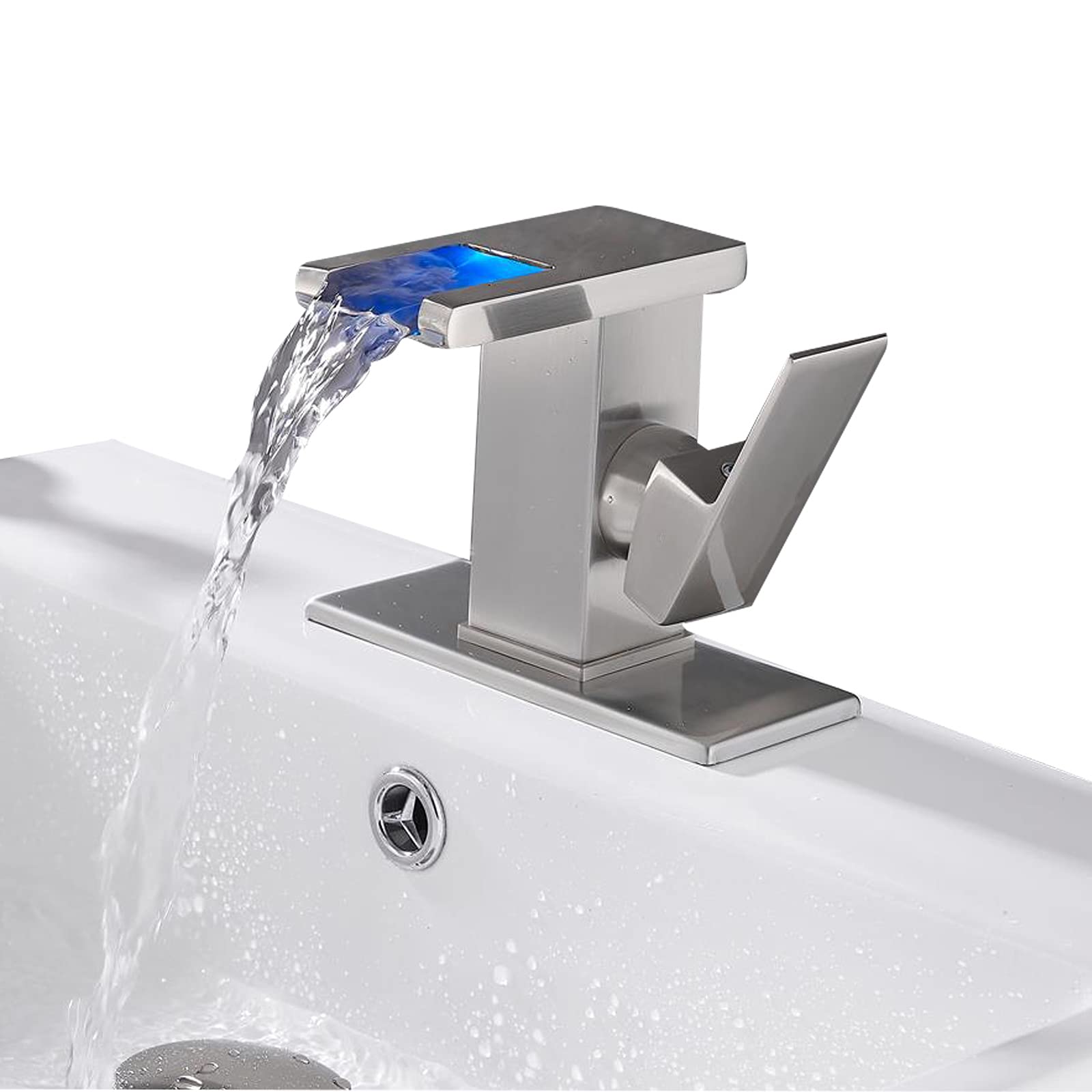 LOOPAN Led Waterfall Bathroom Faucet One Hole Single Handle,3 Colors ...