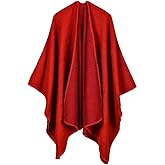 Hycurey Women Winter Knitted Faux Cashmere Poncho Capes Plus Size Shawl Cardigans Sweater Coat