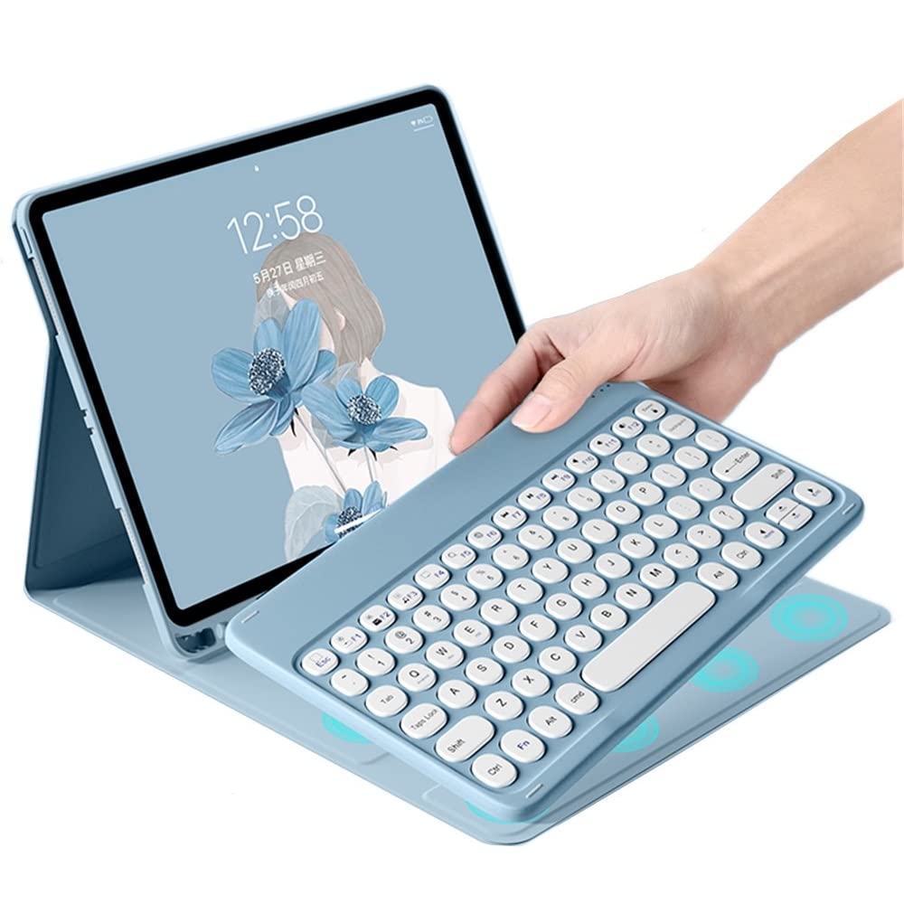 2022 iPad Pro 11" 4th 3rd 2nd Generation Keyboard Case Cute Round Key Color Keyboard Wireless Detachable BT Keyboard Cover with Pencil Holder for iPad 11" Pro 2021 2020 2018 (Blue)