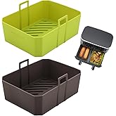 NEWITEE Silicone Air Fryer Liners 10QT For Ninja DZ550/DZ401, 2 Pack BPA Free Platinum Silicone Air Fryer Basket Liner with Handle, Rectangle Dual Basket Air Liners, Upgraded