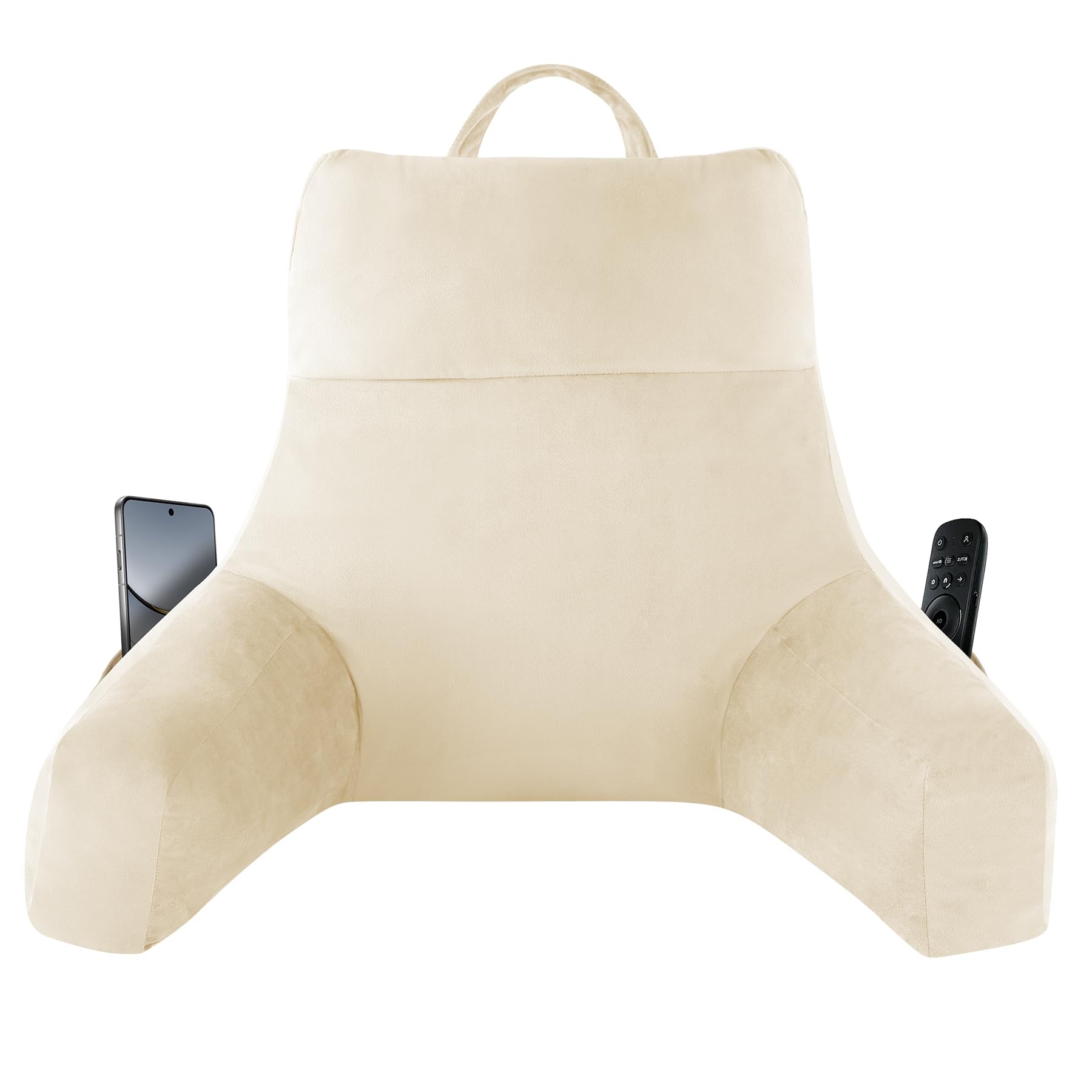 Photo 1 of IPYNBAP Reading Pillow with Arms for Adult, Back Pillow for Bed Sitting Up, Shredded Memory Foam Backrest Pillow with Pockets & Removable Washable Cover, Lounging, Watching TV, Reading(20" Beige)