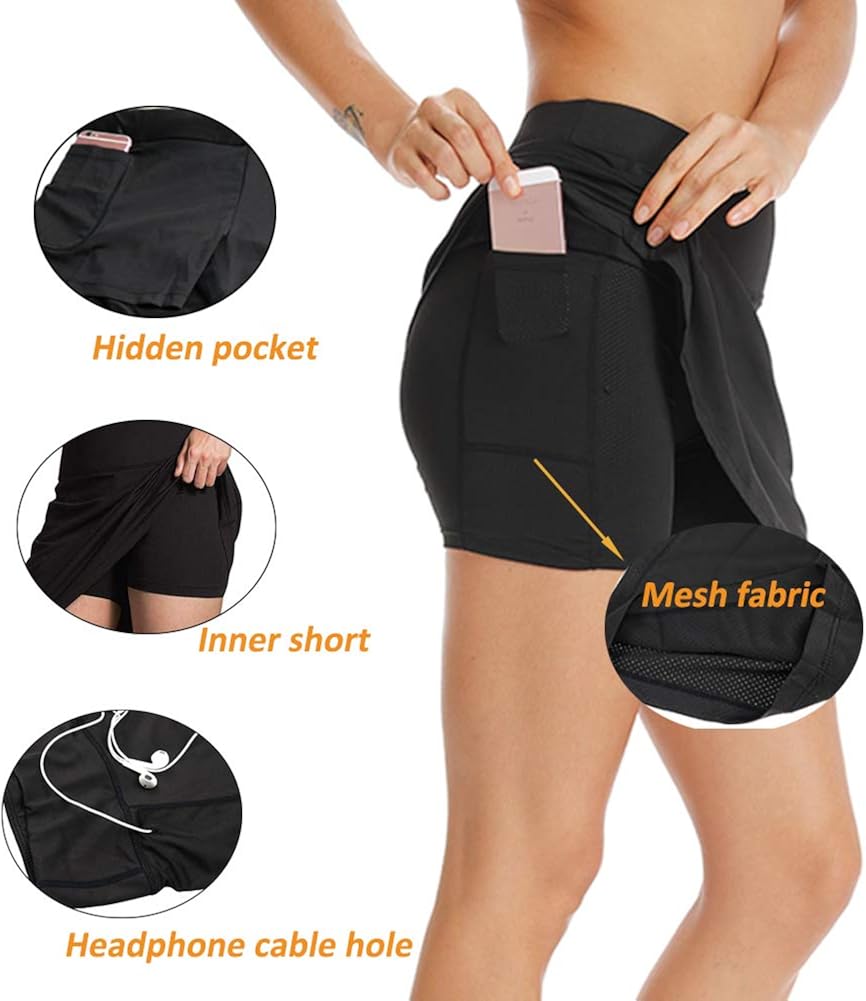 Ultrafun Women Athletic Tennis Skirts Stretchy Sports Golf Running Skirt Skort with Inner Shorts Pockets for Fitness Workout: Clothing