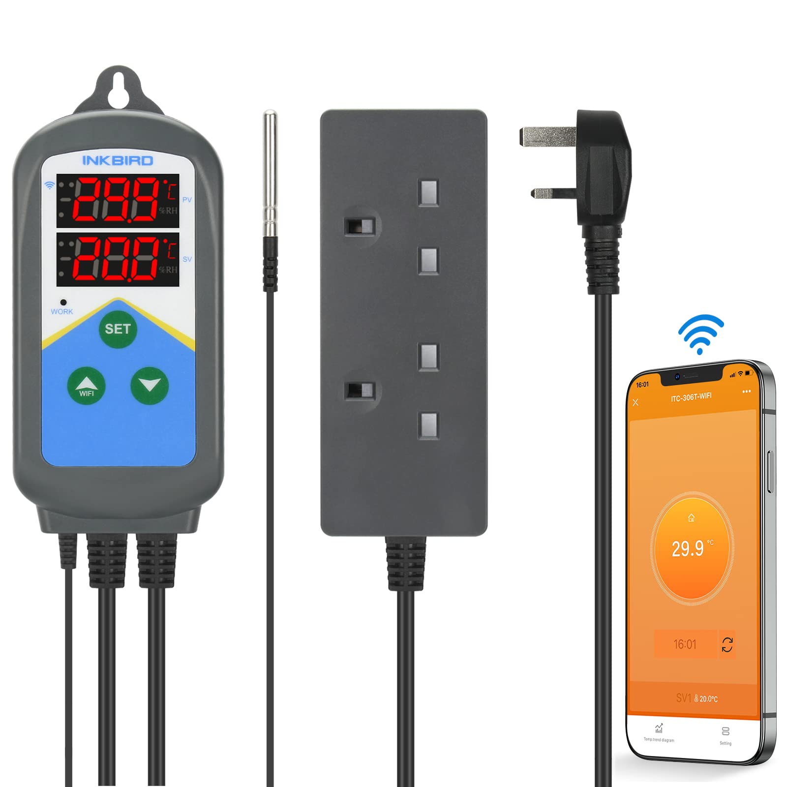 Inkbird Digital WiFi Aquarium Thermostat, ITC-306T-WiFi Tank Temperature Controller with Wireless Alarm, Dual Heating Output, Dual Time Cycle Setting