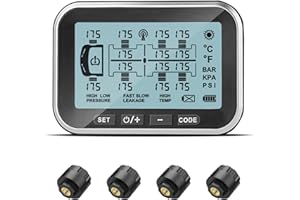 Tyona RV Tire Pressure Monitoring System, (0-199PSI) TM6 Trailer TPMS with 4 Sensors, 6 Alert Modes, Signal Booster, Long Distance Signal Transmission, for RV Trailer Truck semi-Trailer (4 Sensors)