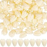 SUNNYCLUE 1 Box 100Pcs Flowers Beads Light Yellow Flower Beads Bulk Synthetic Coral Jasmine Beige Dyed 3D Carved Spacers for Jewelry Making DIY Crafts Necklace Bracelet Rosaries Wedding Decors