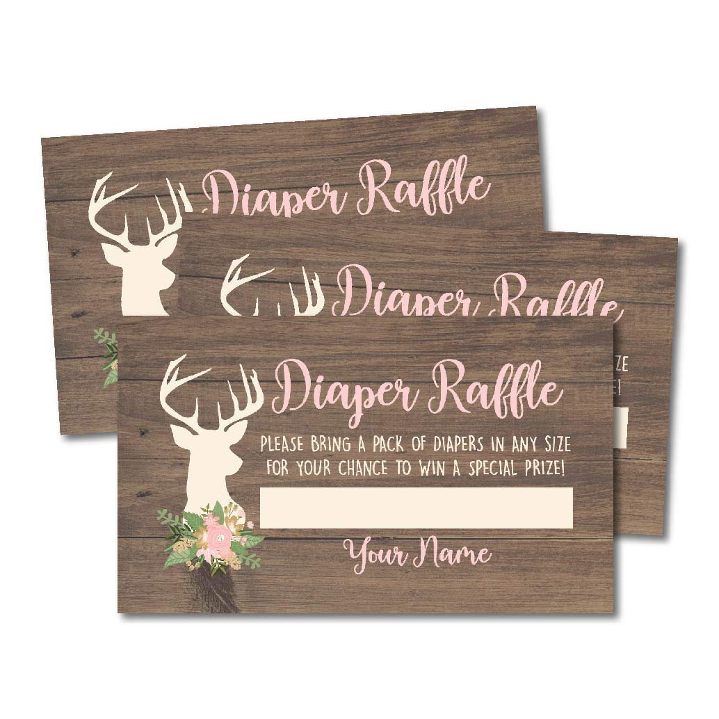 25 Oh Deer Diaper Raffle Ticket Lottery Insert Cards For Girl Baby Shower Invitations Buck Hunting