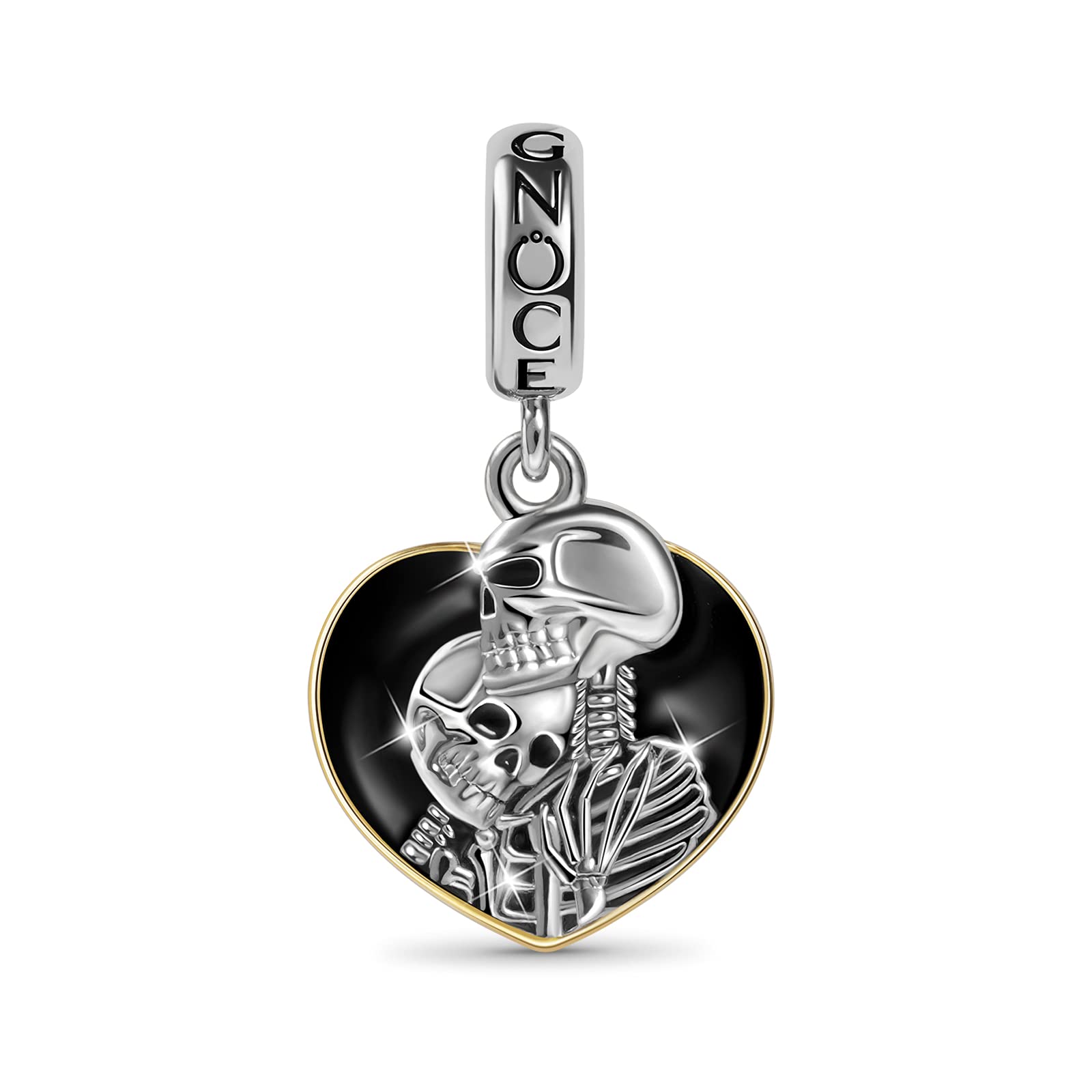 GNOCE Skeleton Couple Heart Frame Pendant Charm Sterling Silver Dangle Charm Fit Bracelet/Necklace for Women Girls Wife Daughter