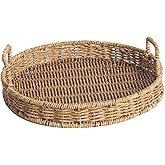 Zerodeko Rattan Bread Basket 8.66 Inch Round Woven Tray for Breakfast Serving Fruit Storage and Snack Display