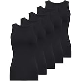 BQTQ 5 Pack Womens Crewneck Tank Tops High Neck Tank Tops Sleeveless Slim Fit Basic Tanks Top Ladies Undershirts