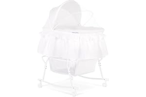 Dream On Me Lacy Portable 2-in-1 Bassinet & Cradle with Full Canopy, Storage Basket, Locking Wheels, Lightweight Frame, JPMA & BSA Certified, Includes 1” Mattress Pad - White
