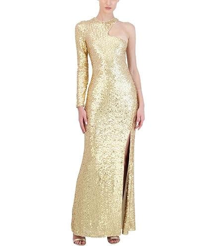 bcbg gold one shoulder dress BCBGMAXAZRIA Women's Gown with Pleated Strap, Green, 2 : Clothing, Shoes & Jewelry CollSequinSuit