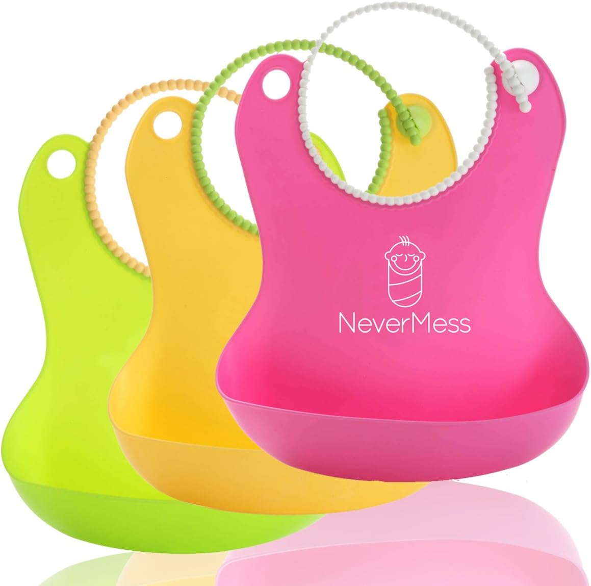 **Weekend Clearance** Cute Girl Baby Bibs - Pink Yellow Green - 3 Pack Soft Plastic Toddler Waterproof