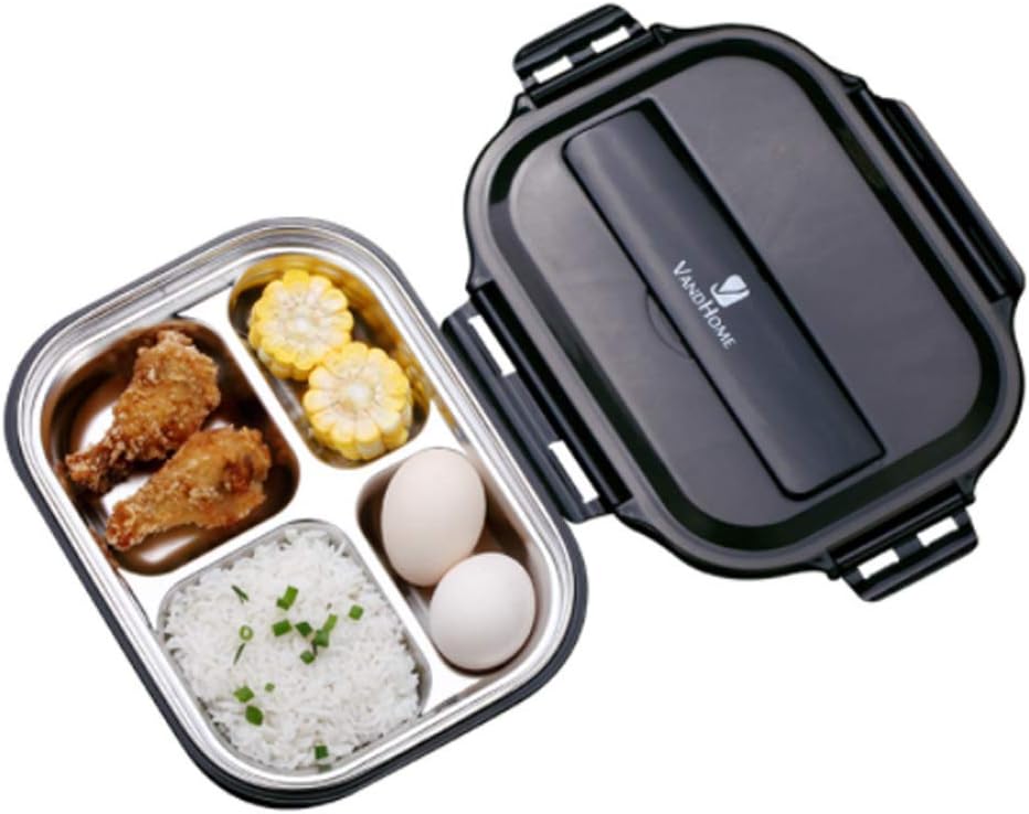 Large eco-Friendly Bento Boxes, Leak Proof Stainless Steel 4 Compartment Lunch Box Metal Bento Box for Dishwasher Safe, BPA-Free,L
