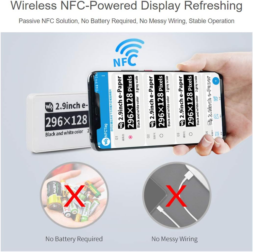 Waveshare 2.9inch Passive NFC-Powered e-Paper No batt Required Wireless Powering and Data Transfer Display Refreshing - Image 4