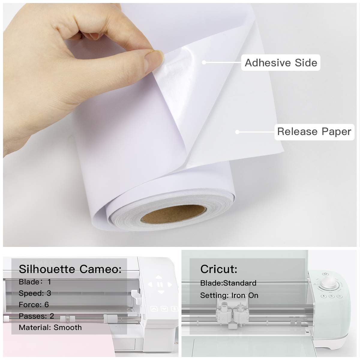 YRYM HT White Adhesive Vinyl Roll Permanent Adhesive Vinyl Rolls 12