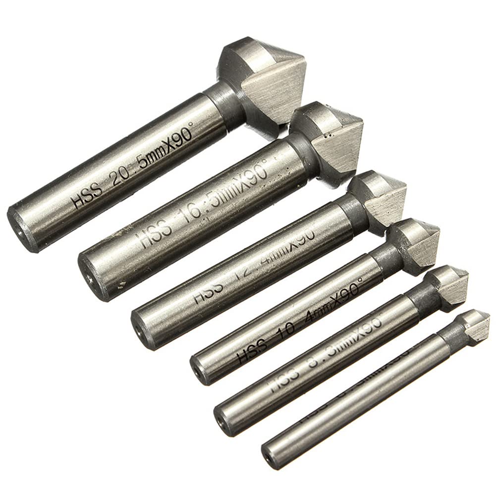 6Pcs Countersink 90°, 6.3-20.5 mm HSS Steel Countersink Drill Bit, Countersink Deburring Tools for Wood, Metal, Plastic