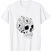 Day of The Dead Butterfly and Floral Blooms Dark Sugar Skull T-Shirt