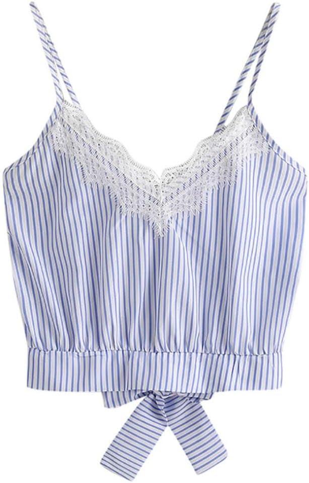 LIKELYY Women Casual Lace Patchwork Sleeveless Crop Top Vest Tank Shirt Blouse Top